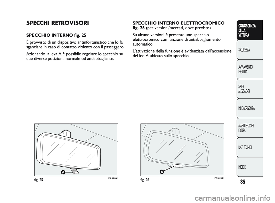 Abarth Punto 2012 Libretto Uso Manutenzione (in Italian) INDICE DATI TECNICI
MANUTENZIONE
E CURA
IN EMERGENZA SPIE E
MESSAGGI AVVIAMENTO
E GUIDA SICUREZZA
CONOSCENZA
DELLA
VETTURA
35
SPECCHIO INTERNO ELETTROCROMICO
fig. 26
(per versioni/mercati, dove previ Abarth Punto 2012 Libretto Uso Manutenzione (in Italian) INDICE DATI TECNICI
MANUTENZIONE
E CURA
IN EMERGENZA SPIE E
MESSAGGI AVVIAMENTO
E GUIDA SICUREZZA
CONOSCENZA
DELLA
VETTURA
35
SPECCHIO INTERNO ELETTROCROMICO
fig. 26
(per versioni/mercati, dove previ