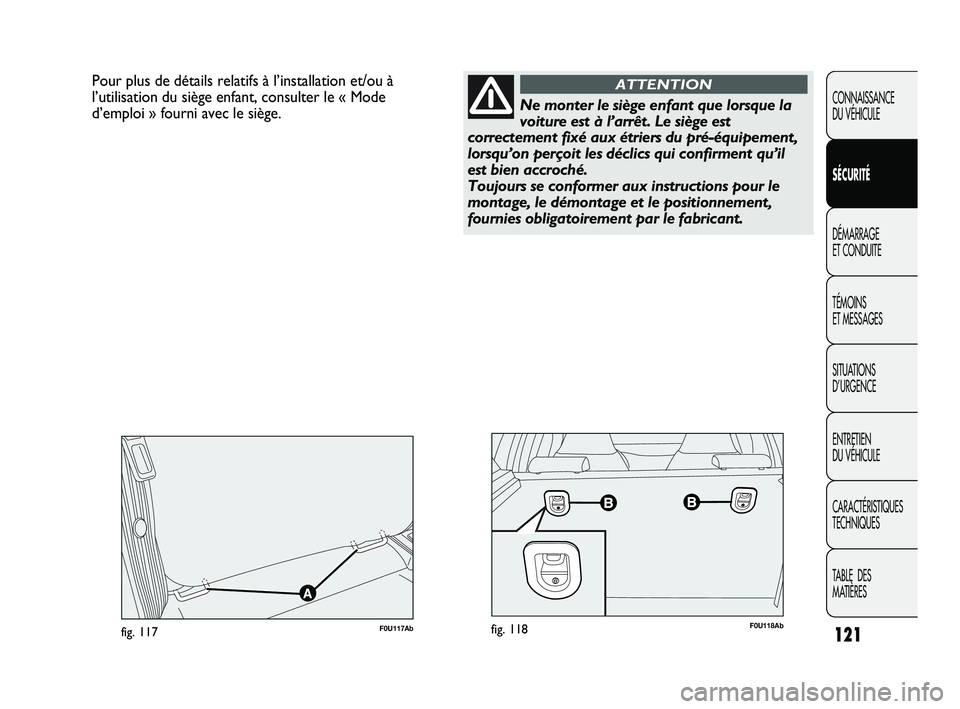 Abarth Punto 2012 Notice dentretien (in French) 121
CONNAISSANCE
DU VÉHICULE
SÉCURITÉ
DÉMARRAGE
ET CONDUITE
TÉMOINS
ET MESSAGES
SITUATIONS
D’URGENCE
ENTRETIEN
DU VÉHICULE
CARACTÉRISTIQUES
TECHNIQUES
TABLE DES
MATIÈRES
Pour plus de Abarth Punto 2012 Notice dentretien (in French) 121
CONNAISSANCE
DU VÉHICULE
SÉCURITÉ
DÉMARRAGE
ET CONDUITE
TÉMOINS
ET MESSAGES
SITUATIONS
D’URGENCE
ENTRETIEN
DU VÉHICULE
CARACTÉRISTIQUES
TECHNIQUES
TABLE DES
MATIÈRES
Pour plus de