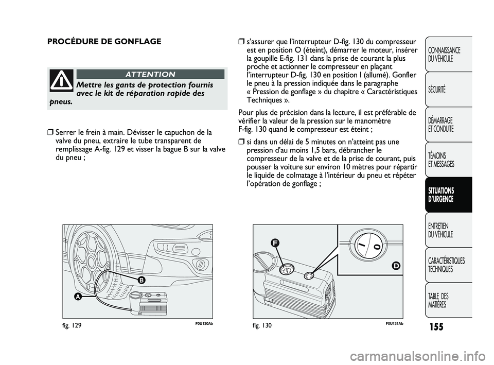 Abarth Punto 2012 Notice dentretien (in French) 155
CONNAISSANCE
DU VÉHICULE
SÉCURITÉ
DÉMARRAGE
ET CONDUITE
TÉMOINS
ET MESSAGES
SITUATIONS
D’URGENCE
ENTRETIEN
DU VÉHICULE
CARACTÉRISTIQUES
TECHNIQUES
TABLE DES
MATIÈRES
F0U131Abfig. Abarth Punto 2012 Notice dentretien (in French) 155
CONNAISSANCE
DU VÉHICULE
SÉCURITÉ
DÉMARRAGE
ET CONDUITE
TÉMOINS
ET MESSAGES
SITUATIONS
D’URGENCE
ENTRETIEN
DU VÉHICULE
CARACTÉRISTIQUES
TECHNIQUES
TABLE DES
MATIÈRES
F0U131Abfig.