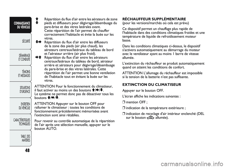 Abarth Punto 2012 Notice dentretien (in French) 48
CONNAISSANCE DU VÉHICULE
SÉCURITÉ
DÉMARRAGE
ET CONDUITE
TÉMOINS
ET MESSAGES
SITUA
TIONS
D’URGENCE
ENTRETIEN
DU VÉHICULE
CARACTÉRISTIQUES TECHNIQUES
TABLE DES MATIÈRES
Q Répartition Abarth Punto 2012 Notice dentretien (in French) 48
CONNAISSANCE DU VÉHICULE
SÉCURITÉ
DÉMARRAGE
ET CONDUITE
TÉMOINS
ET MESSAGES
SITUA
TIONS
D’URGENCE
ENTRETIEN
DU VÉHICULE
CARACTÉRISTIQUES TECHNIQUES
TABLE DES MATIÈRES
Q Répartition