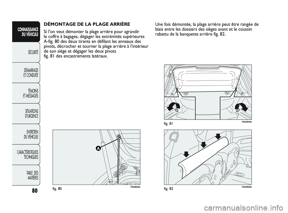 Abarth Punto 2012 Notice dentretien (in French) 80
CONNAISSANCE DU VÉHICULE
SÉCURITÉ
DÉMARRAGE
ET CONDUITE
TÉMOINS
ET MESSAGES
SITUA
TIONS
D’URGENCE
ENTRETIEN
DU VÉHICULE
CARACTÉRISTIQUES TECHNIQUES
TABLE DES MATIÈRES
DÉMONTAGE DE Abarth Punto 2012 Notice dentretien (in French) 80
CONNAISSANCE DU VÉHICULE
SÉCURITÉ
DÉMARRAGE
ET CONDUITE
TÉMOINS
ET MESSAGES
SITUA
TIONS
D’URGENCE
ENTRETIEN
DU VÉHICULE
CARACTÉRISTIQUES TECHNIQUES
TABLE DES MATIÈRES
DÉMONTAGE DE