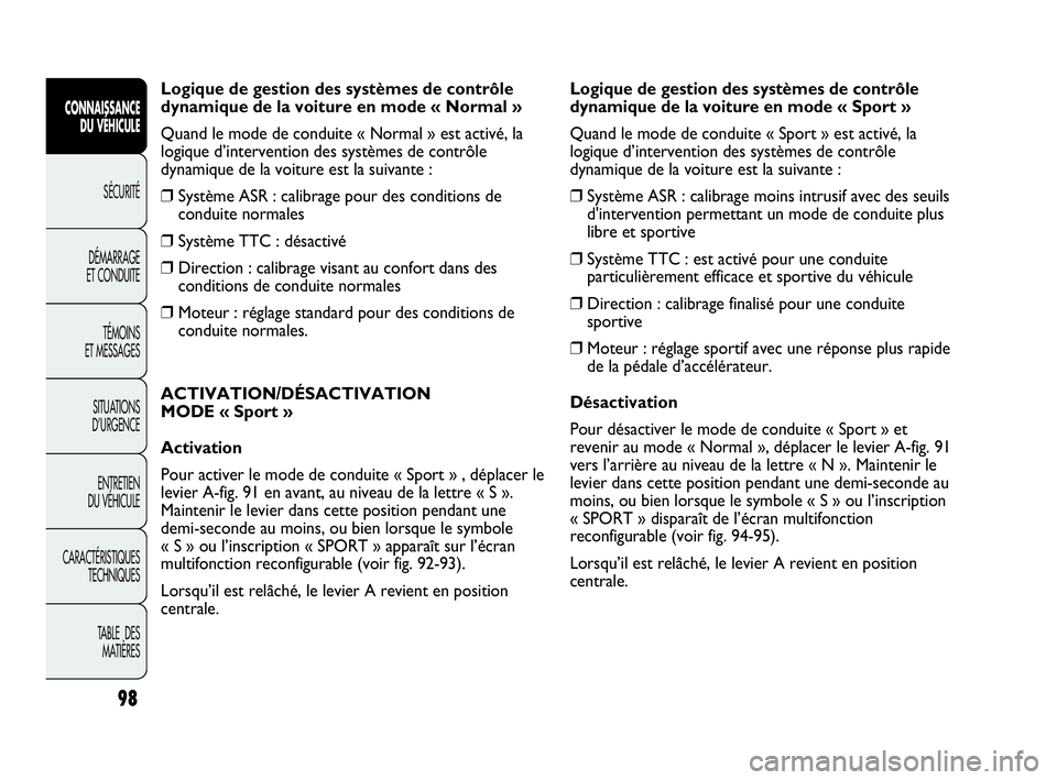 Abarth Punto 2021 Notice dentretien (in French) Logique de gestion des systèmes de contrôle
dynamique de la voiture en mode « Normal »
Quand le mode de conduite « Normal » est activé, la
logique d’intervention des systèmes de contrôle
dy Abarth Punto 2021 Notice dentretien (in French) Logique de gestion des systèmes de contrôle
dynamique de la voiture en mode « Normal »
Quand le mode de conduite « Normal » est activé, la
logique d’intervention des systèmes de contrôle
dy
