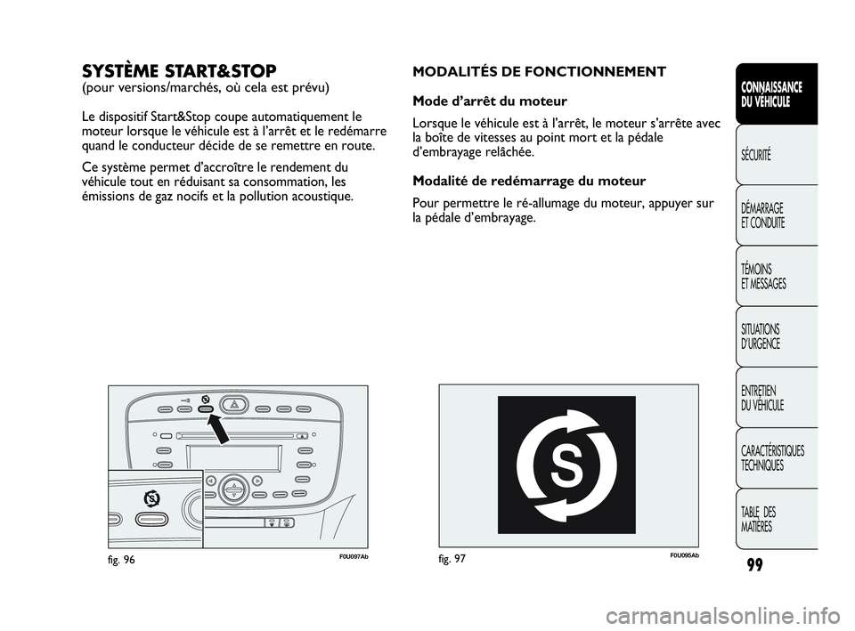 Abarth Punto 2017 Notice dentretien (in French) 99
CONNAISSANCE
DU VÉHICULE
SÉCURITÉ
DÉMARRAGE
ET CONDUITE
TÉMOINS
ET MESSAGES
SITUATIONS
D’URGENCE
ENTRETIEN
DU VÉHICULE
CARACTÉRISTIQUES
TECHNIQUES
TABLE DES
MATIÈRES
F0U095Abfig. 97
MO Abarth Punto 2017 Notice dentretien (in French) 99
CONNAISSANCE
DU VÉHICULE
SÉCURITÉ
DÉMARRAGE
ET CONDUITE
TÉMOINS
ET MESSAGES
SITUATIONS
D’URGENCE
ENTRETIEN
DU VÉHICULE
CARACTÉRISTIQUES
TECHNIQUES
TABLE DES
MATIÈRES
F0U095Abfig. 97
MO