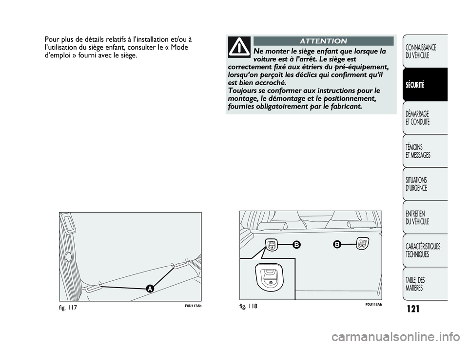 Abarth Punto 2021 Notice dentretien (in French) 121
CONNAISSANCE
DU VÉHICULE
SÉCURITÉ
DÉMARRAGE
ET CONDUITE
TÉMOINS
ET MESSAGES
SITUATIONS
D’URGENCE
ENTRETIEN
DU VÉHICULE
CARACTÉRISTIQUES
TECHNIQUES
TABLE DES
MATIÈRES
Pour plus de dét Abarth Punto 2021 Notice dentretien (in French) 121
CONNAISSANCE
DU VÉHICULE
SÉCURITÉ
DÉMARRAGE
ET CONDUITE
TÉMOINS
ET MESSAGES
SITUATIONS
D’URGENCE
ENTRETIEN
DU VÉHICULE
CARACTÉRISTIQUES
TECHNIQUES
TABLE DES
MATIÈRES
Pour plus de dét