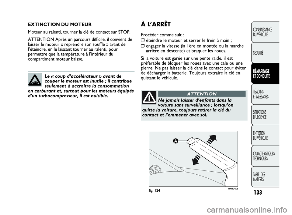 Abarth Punto 2021 Notice dentretien (in French) 133
CONNAISSANCE
DU VÉHICULE
SÉCURITÉ
DÉMARRAGE
ET CONDUITE
TÉMOINS
ET MESSAGES
SITUATIONS
D’URGENCE
ENTRETIEN
DU VÉHICULE
CARACTÉRISTIQUES
TECHNIQUES
TABLE DES
MATIÈRES
EXTINCTION DU MOT Abarth Punto 2021 Notice dentretien (in French) 133
CONNAISSANCE
DU VÉHICULE
SÉCURITÉ
DÉMARRAGE
ET CONDUITE
TÉMOINS
ET MESSAGES
SITUATIONS
D’URGENCE
ENTRETIEN
DU VÉHICULE
CARACTÉRISTIQUES
TECHNIQUES
TABLE DES
MATIÈRES
EXTINCTION DU MOT