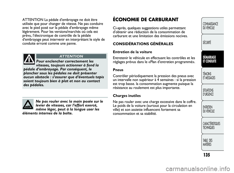 Abarth Punto 2018 Notice dentretien (in French) 135
CONNAISSANCE
DU VÉHICULE
SÉCURITÉ
DÉMARRAGE
ET CONDUITE
TÉMOINS
ET MESSAGES
SITUATIONS
D’URGENCE
ENTRETIEN
DU VÉHICULE
CARACTÉRISTIQUES
TECHNIQUES
TABLE DES
MATIÈRES
Pour enclencher c Abarth Punto 2018 Notice dentretien (in French) 135
CONNAISSANCE
DU VÉHICULE
SÉCURITÉ
DÉMARRAGE
ET CONDUITE
TÉMOINS
ET MESSAGES
SITUATIONS
D’URGENCE
ENTRETIEN
DU VÉHICULE
CARACTÉRISTIQUES
TECHNIQUES
TABLE DES
MATIÈRES
Pour enclencher c