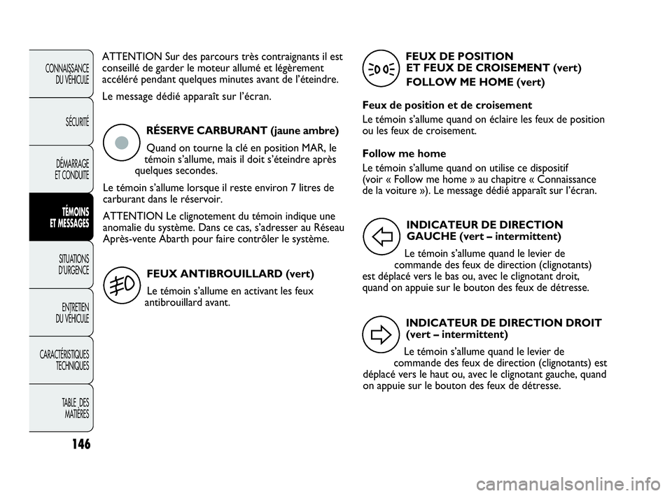 Abarth Punto 2021 Notice dentretien (in French) 146
CONNAISSANCE
DU VÉHICULE
SÉCURITÉ
DÉMARRAGE
ET CONDUITE
TÉMOINS
ET MESSAGES
SITUATIONS
D’URGENCE
ENTRETIEN
DU VÉHICULE
CARACTÉRISTIQUES
TECHNIQUES
TABLE DES
MATIÈRES
ATTENTION Sur des Abarth Punto 2021 Notice dentretien (in French) 146
CONNAISSANCE
DU VÉHICULE
SÉCURITÉ
DÉMARRAGE
ET CONDUITE
TÉMOINS
ET MESSAGES
SITUATIONS
D’URGENCE
ENTRETIEN
DU VÉHICULE
CARACTÉRISTIQUES
TECHNIQUES
TABLE DES
MATIÈRES
ATTENTION Sur des