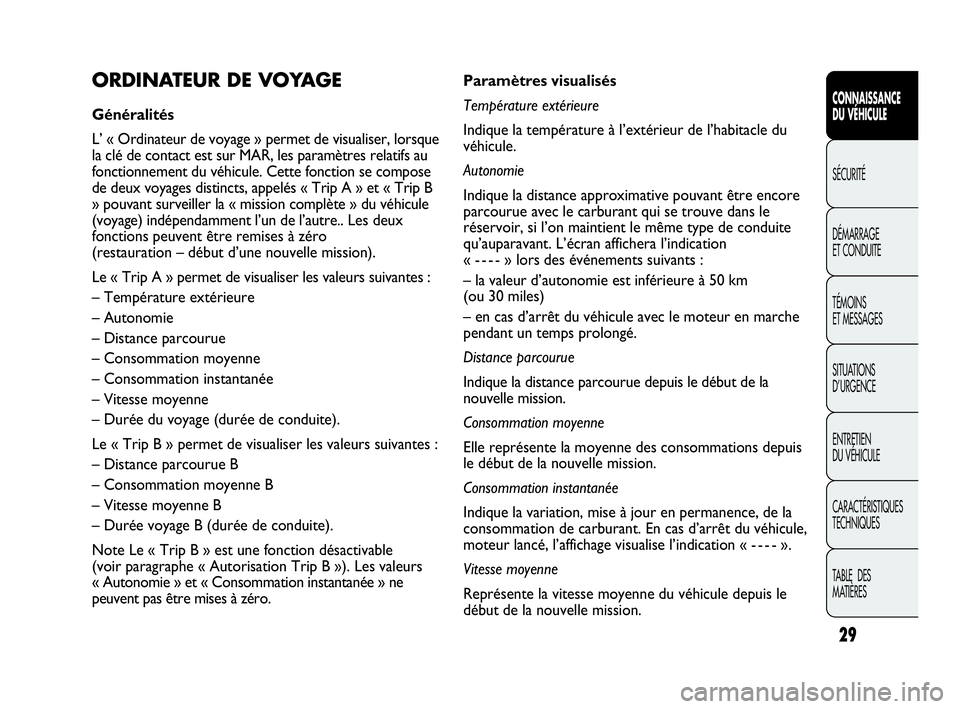 Abarth Punto 2019 Notice dentretien (in French) Paramètres visualisés
Température extérieure
Indique la température à l’extérieur de l’habitacle du
véhicule.
Autonomie
Indique la distance approximative pouvant être encore
parcourue ave Abarth Punto 2019 Notice dentretien (in French) Paramètres visualisés
Température extérieure
Indique la température à l’extérieur de l’habitacle du
véhicule.
Autonomie
Indique la distance approximative pouvant être encore
parcourue ave