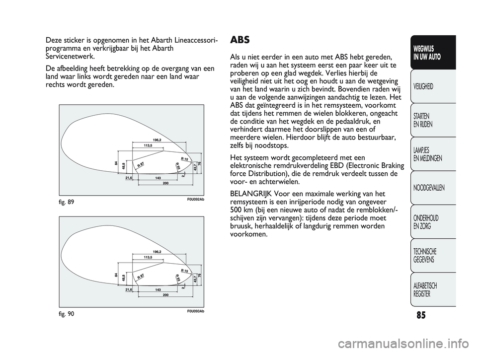 Abarth Punto 2012 Instructieboek (in Dutch) 85
WEGWIJS
IN UW AUTO
VEILIGHEID
ST
ARTEN
EN RIJDEN
LAMPJES
EN MELDINGEN
NOODGEVALLEN
ONDERHOUD
EN ZORG
TECHNISCHE
GEGEVENS
ALFABETISCH
REGISTER
Deze sticker is opgenomen in het Abarth Lineacce Abarth Punto 2012 Instructieboek (in Dutch) 85
WEGWIJS
IN UW AUTO
VEILIGHEID
ST
ARTEN
EN RIJDEN
LAMPJES
EN MELDINGEN
NOODGEVALLEN
ONDERHOUD
EN ZORG
TECHNISCHE
GEGEVENS
ALFABETISCH
REGISTER
Deze sticker is opgenomen in het Abarth Lineacce