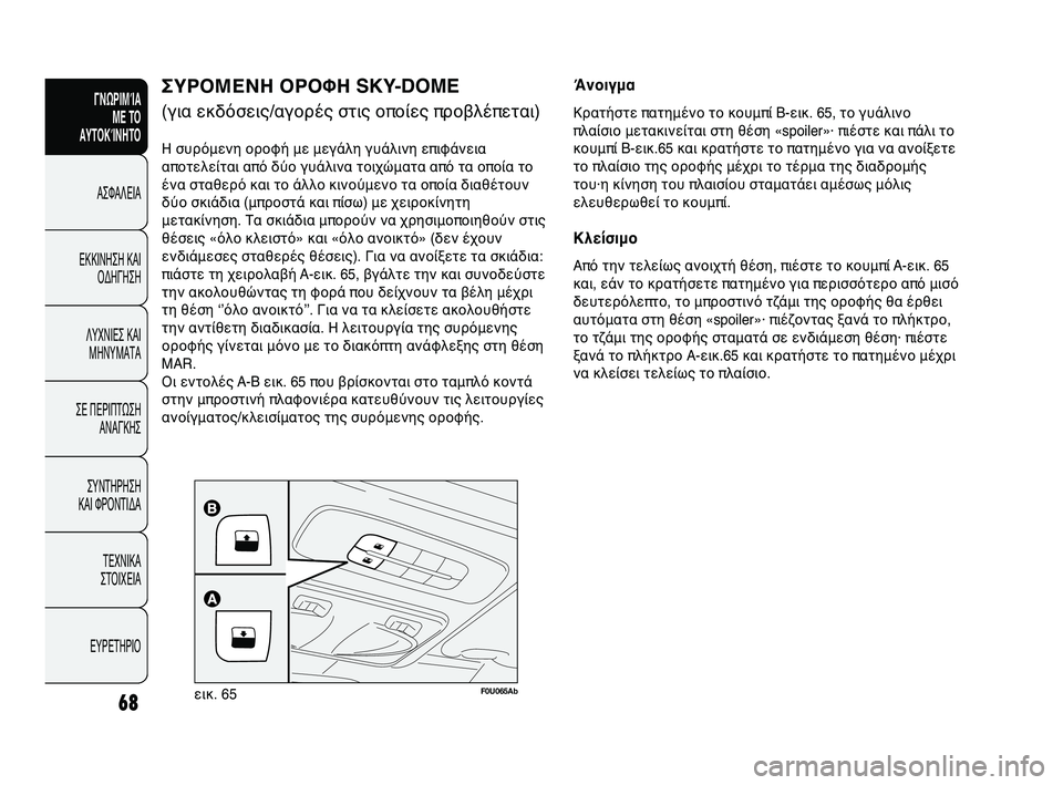 Abarth Punto 2012 ΒΙΒΛΙΟ ΧΡΗΣΗΣ ΚΑΙ ΣΥΝΤΗΡΗΣΗΣ (in Greek) 68F0U065Abεικ. 65
ΣΥΡΟΜΕΝΗ ΟΡΟΦΗ SKY-DOME
(για εκδόσεις/αγοOfές σObιOκς οποίες πOfοβλέπεObαι)Oκ
Η συOfόμενη οOfοφή με μεγάλOκη Abarth Punto 2012 ΒΙΒΛΙΟ ΧΡΗΣΗΣ ΚΑΙ ΣΥΝΤΗΡΗΣΗΣ (in Greek) 68F0U065Abεικ. 65
ΣΥΡΟΜΕΝΗ ΟΡΟΦΗ SKY-DOME
(για εκδόσεις/αγοOfές σObιOκς οποίες πOfοβλέπεObαι)Oκ
Η συOfόμενη οOfοφή με μεγάλOκη