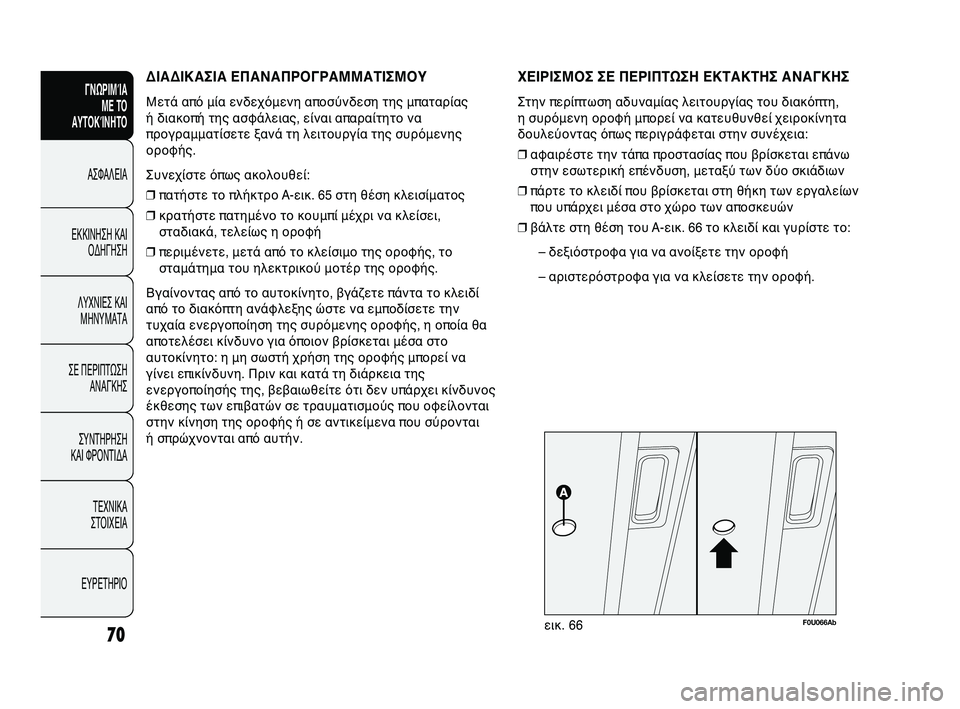 Abarth Punto 2012 ΒΙΒΛΙΟ ΧΡΗΣΗΣ ΚΑΙ ΣΥΝΤΗΡΗΣΗΣ (in Greek) ΔΙΑΔΙΚΑΣΙΑ ΕΠΑΝΑΠΡGFΓΡΑΜΜΑΤΙGΥΣΜGFΥ
Μετά από μία ενδεχόμενη αποσLΓύνδεση της μπαταρίας
ή διακοπή της ασφάλει Abarth Punto 2012 ΒΙΒΛΙΟ ΧΡΗΣΗΣ ΚΑΙ ΣΥΝΤΗΡΗΣΗΣ (in Greek) ΔΙΑΔΙΚΑΣΙΑ ΕΠΑΝΑΠΡGFΓΡΑΜΜΑΤΙGΥΣΜGFΥ
Μετά από μία ενδεχόμενη αποσLΓύνδεση της μπαταρίας
ή διακοπή της ασφάλει