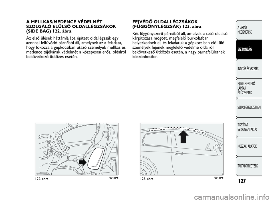 Abarth Punto 2018 Kezelési és karbantartási útmutató (in Hungarian) 127
A JÁRMŰ
MEGISMERÉSE
BIZTONSÁG
INDÍTÁS ÉS VEZETÉS
FIGYELMEZTETŐ
LÁMPÁK
ÉS ÜZENETEK
SZÜKSÉGHELYZETBEN
TISZTÍTÁS
ÉS KARBANTARTÁS
MŰSZAKI ADATOK
TARTALOMJEGYZÉK
FEJVÉDŐ OLDA Abarth Punto 2018 Kezelési és karbantartási útmutató (in Hungarian) 127
A JÁRMŰ
MEGISMERÉSE
BIZTONSÁG
INDÍTÁS ÉS VEZETÉS
FIGYELMEZTETŐ
LÁMPÁK
ÉS ÜZENETEK
SZÜKSÉGHELYZETBEN
TISZTÍTÁS
ÉS KARBANTARTÁS
MŰSZAKI ADATOK
TARTALOMJEGYZÉK
FEJVÉDŐ OLDA
