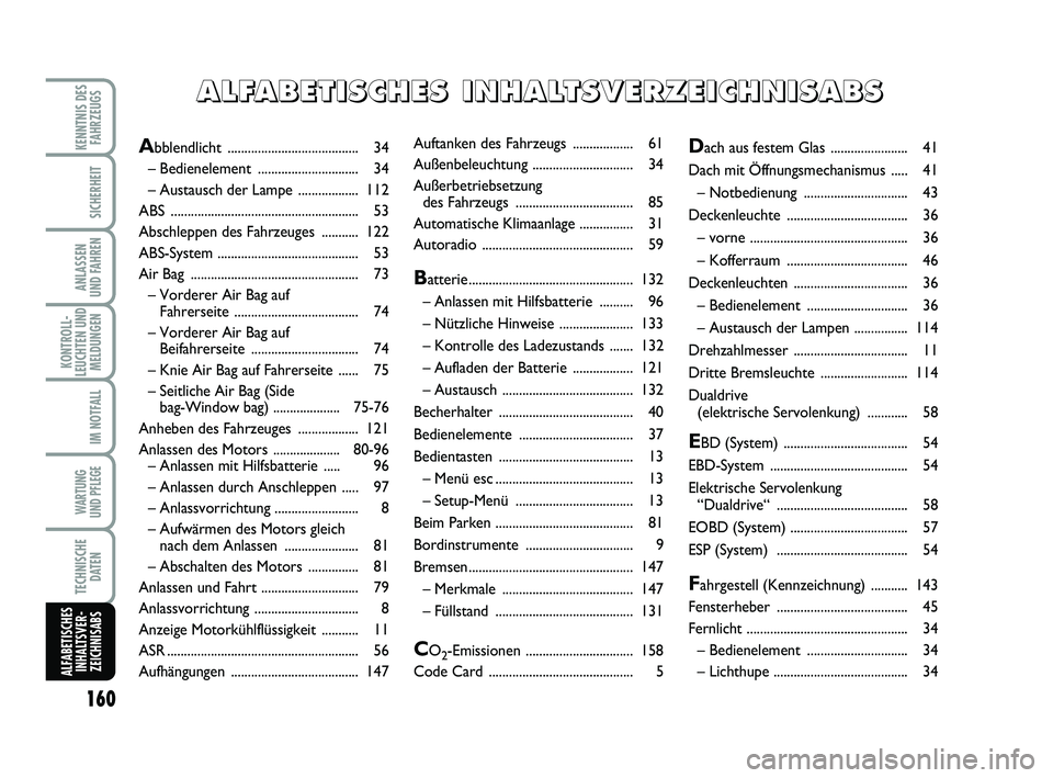 Abarth 500 2010 Betriebsanleitung (in German) Auftanken des Fahrzeugs .................. 61
Außenbeleuchtung .............................. 34
Außerbetriebsetzung
des Fahrzeugs ................................... 85
Automatische Klimaanlage .. Abarth 500 2010 Betriebsanleitung (in German) Auftanken des Fahrzeugs .................. 61
Außenbeleuchtung .............................. 34
Außerbetriebsetzung
des Fahrzeugs ................................... 85
Automatische Klimaanlage ..