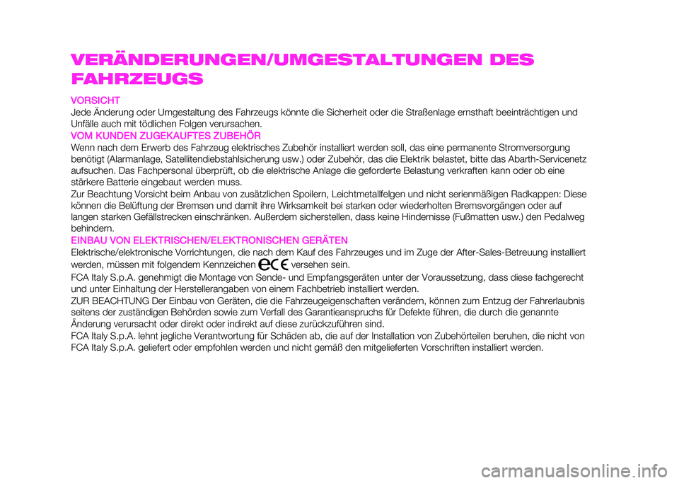 Abarth 500 2021  Betriebsanleitung (in German) ���
�����
���	������	�����
����	�� ���
����
����	�
��1�/���+�:�0
�A�	��	 �B���	���� ���	� �?���	�
������� ��	�
 �!�����	���
 ��$����	 �