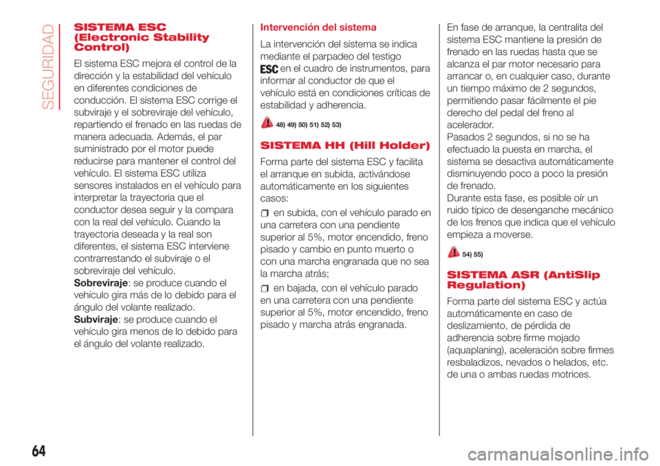 Abarth 500 2018 Manual de Empleo y Cuidado (in Spanish) SISTEMA ESC
(Electronic Stability
Control)
El sistema ESC mejora el control de la
dirección y la estabilidad del vehículo
en diferentes condiciones de
conducción. El sistema ESC corrige el
subviraj Abarth 500 2018 Manual de Empleo y Cuidado (in Spanish) SISTEMA ESC
(Electronic Stability
Control)
El sistema ESC mejora el control de la
dirección y la estabilidad del vehículo
en diferentes condiciones de
conducción. El sistema ESC corrige el
subviraj