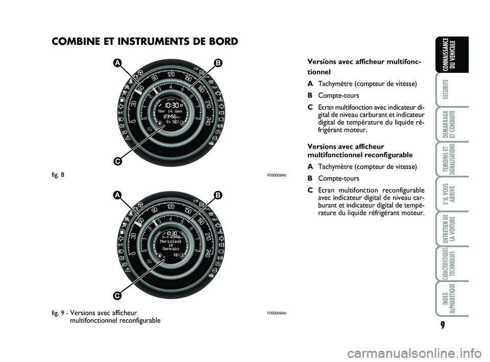 Abarth 500 2010 Notice dentretien (in French) F0S0008Ab
F0S0009Ab
COMBINE ET INSTRUMENTS DE BORD
9
SECURITE
DEMARRAGE
ET CONDUITE
TEMOINS ETSIGNALISATION
S
S’IL VOUS
ARRIVE
ENTRETIEN DE
LA VOITURE
CARACTERISTIQUESTECHNIQUES
INDEX
ALPHABETIQUE
Abarth 500 2010 Notice dentretien (in French) F0S0008Ab
F0S0009Ab
COMBINE ET INSTRUMENTS DE BORD
9
SECURITE
DEMARRAGE
ET CONDUITE
TEMOINS ETSIGNALISATION
S
S’IL VOUS
ARRIVE
ENTRETIEN DE
LA VOITURE
CARACTERISTIQUESTECHNIQUES
INDEX
ALPHABETIQUE
