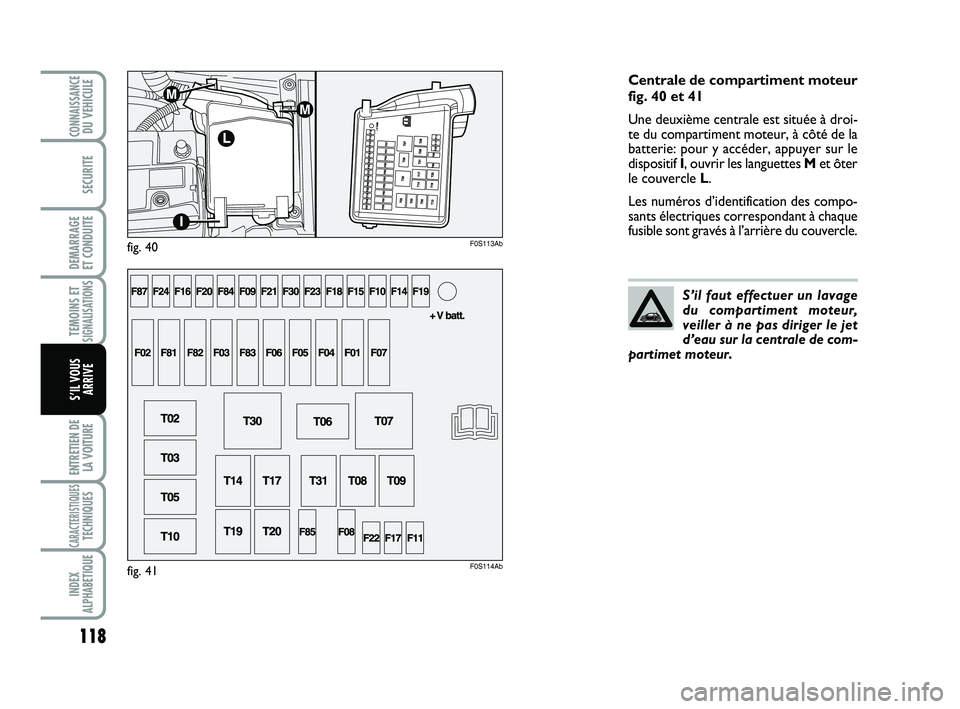 Abarth 500 2014 Notice dentretien (in French) 118
TEMOINS ETSIGNALISATION
S
ENTRETIEN DE
LA VOITURE
CARACTERISTIQUESTECHNIQUES
INDEX
ALPHABETIQUE
CONNAISSANCEDU VEHICULE
SECURITE
DEMARRAGE
ET CONDUITE
S’IL VOUS
ARRIVE
Centrale de compartiment Abarth 500 2014 Notice dentretien (in French) 118
TEMOINS ETSIGNALISATION
S
ENTRETIEN DE
LA VOITURE
CARACTERISTIQUESTECHNIQUES
INDEX
ALPHABETIQUE
CONNAISSANCEDU VEHICULE
SECURITE
DEMARRAGE
ET CONDUITE
S’IL VOUS
ARRIVE
Centrale de compartiment