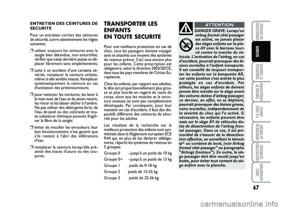 Abarth 500 2014 Notice dentretien (in French) 67
DEMARRAGE
ET CONDUITE
TEMOINS ETSIGNALISATION
S
S’IL VOUS
ARRIVE
ENTRETIEN DE
LA VOITURE
CARACTERISTIQUESTECHNIQUES
INDEX
ALPHABETIQUE
CONNAISSANCEDU VEHICULE
SECURITE
ENTRETIEN DES CEINTURES DE Abarth 500 2014 Notice dentretien (in French) 67
DEMARRAGE
ET CONDUITE
TEMOINS ETSIGNALISATION
S
S’IL VOUS
ARRIVE
ENTRETIEN DE
LA VOITURE
CARACTERISTIQUESTECHNIQUES
INDEX
ALPHABETIQUE
CONNAISSANCEDU VEHICULE
SECURITE
ENTRETIEN DES CEINTURES DE