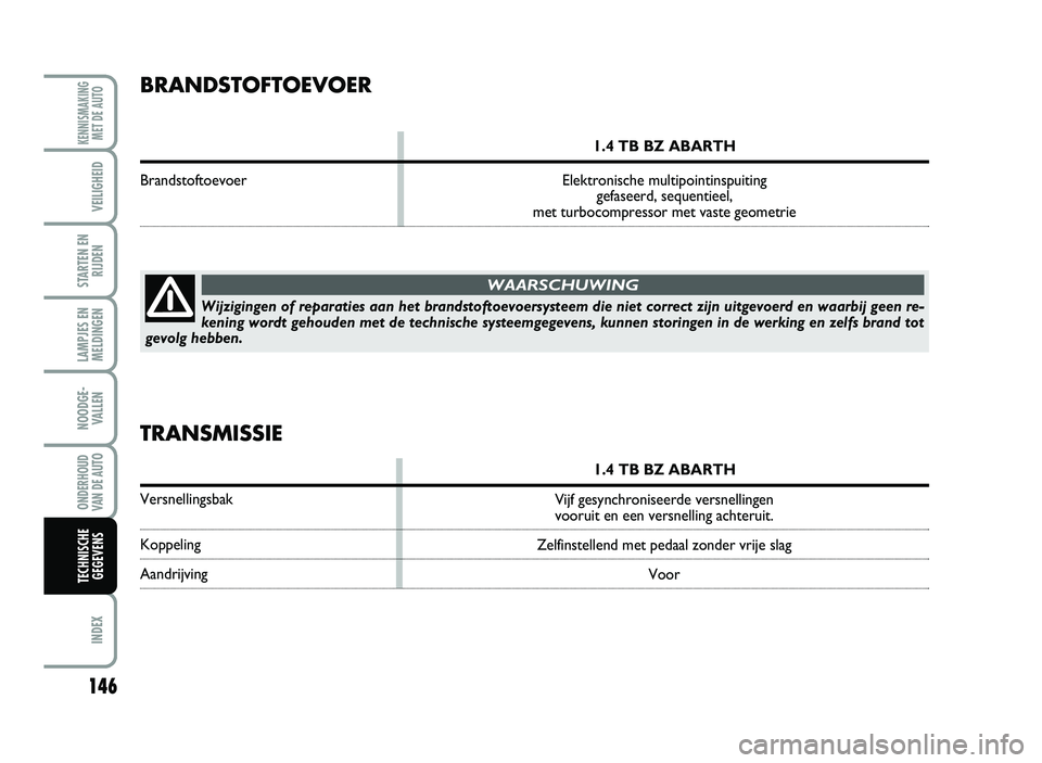 Abarth 500 2014 Instructieboek (in Dutch) 146
\fAMPJES EN
ME\fDINGEN
INDEX
KENNISMAKING
MET DE AUTO
VEI\fIG\bEID
STARTEN EN
RIJDEN
NOODGE Abarth 500 2014 Instructieboek (in Dutch) 146
\fAMPJES EN
ME\fDINGEN
INDEX
KENNISMAKING
MET DE AUTO
VEI\fIG\bEID
STARTEN EN
RIJDEN
NOODGE