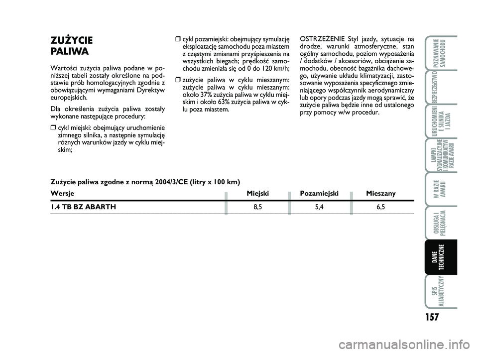 Abarth 500 2009 Instrukcja obsługi (in Polish) 157
BEZPIECZEńST
WO
SPIS
ALFABETYCZNY
POZNAWANIE
SAMOCHODU
URUCHOMIENI
E SILNIKA
I JAZDA
LAMPKI
SYGNALIZACYJNE
I KOMUNIKATYW
RAZIE AWARII
W RAZIE
AWARII
OBSŁUGA I
PIELĘGNACJA
DANE
TECHNICZNE
Abarth 500 2009 Instrukcja obsługi (in Polish) 157
BEZPIECZEńST
WO
SPIS
ALFABETYCZNY
POZNAWANIE
SAMOCHODU
URUCHOMIENI
E SILNIKA
I JAZDA
LAMPKI
SYGNALIZACYJNE
I KOMUNIKATYW
RAZIE AWARII
W RAZIE
AWARII
OBSŁUGA I
PIELĘGNACJA
DANE
TECHNICZNE