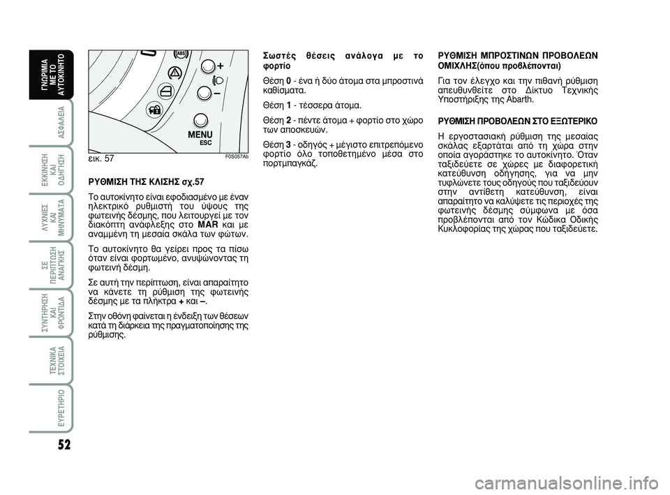 Abarth 500 2011  ΒΙΒΛΙΟ ΧΡΗΣΗΣ ΚΑΙ ΣΥΝΤΗΡΗΣΗΣ (in Greek) 52
∞™º∞§∂π∞
∂∫∫π¡∏™∏ 
∫∞π 
√¢∏°∏™∏
§ÀÃ¡π∂™ 
∫∞π
ª∏¡Àª∞Δ∞
™∂ 
¶∂ƒπ¶Δø™∏
∞¡∞°∫∏™
™À¡Δ∏ƒ∏™∏

