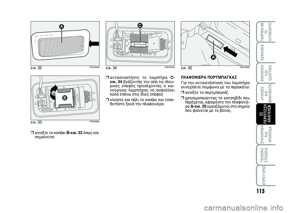 Abarth 500 2012 ΒΙΒΛΙΟ ΧΡΗΣΗΣ ΚΑΙ ΣΥΝΤΗΡΗΣΗΣ (in Greek) 115
ΛΥΧΝΙΕΣ
ΚΑΙ
ΜΗΝΥΜΑΤΑ
ΓΝΩΡΙΜΙΑ ΜΕ
ΤΟ
ΑΥΤΟΚΙΝΗΤΟ
ΑΣΦΑΛΕΙΑ
ΕΚΚΙΝΗΣΗ
ΚΑΙ
ΟΔΗΓΗΣΗ
ΣΥΝΤΗΡΗΣΗ
ΚΑΙ
ΦΡΟΝΤΙΔΑ
ΤΕΧΝΙ Abarth 500 2012 ΒΙΒΛΙΟ ΧΡΗΣΗΣ ΚΑΙ ΣΥΝΤΗΡΗΣΗΣ (in Greek) 115
ΛΥΧΝΙΕΣ
ΚΑΙ
ΜΗΝΥΜΑΤΑ
ΓΝΩΡΙΜΙΑ ΜΕ
ΤΟ
ΑΥΤΟΚΙΝΗΤΟ
ΑΣΦΑΛΕΙΑ
ΕΚΚΙΝΗΣΗ
ΚΑΙ
ΟΔΗΓΗΣΗ
ΣΥΝΤΗΡΗΣΗ
ΚΑΙ
ΦΡΟΝΤΙΔΑ
ΤΕΧΝΙ
