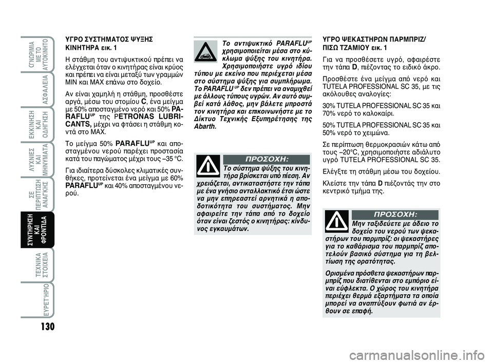 Abarth 500 2012 ΒΙΒΛΙΟ ΧΡΗΣΗΣ ΚΑΙ ΣΥΝΤΗΡΗΣΗΣ (in Greek) 130
ΛΥΧΝΙΕΣ
ΚΑΙ
ΜΗΝΥΜΑΤΑ
CΓΝΩΡΙΜΙΑ
ΜΕ ΤΟ
ΑΥΤΟΚΙΝΗΤΟ
ΑΣΦΑΛΕΙΑ
ΕΚΚΙΝΗΣΗ
ΚΑΙ
ΟΔΗΓΗΣΗ
ΣΕ
ΠΕΡΙΠΤΩΣΗ
ΑΝΑΓΚΗΣ
ΤΕΧΝΙΚ Abarth 500 2012 ΒΙΒΛΙΟ ΧΡΗΣΗΣ ΚΑΙ ΣΥΝΤΗΡΗΣΗΣ (in Greek) 130
ΛΥΧΝΙΕΣ
ΚΑΙ
ΜΗΝΥΜΑΤΑ
CΓΝΩΡΙΜΙΑ
ΜΕ ΤΟ
ΑΥΤΟΚΙΝΗΤΟ
ΑΣΦΑΛΕΙΑ
ΕΚΚΙΝΗΣΗ
ΚΑΙ
ΟΔΗΓΗΣΗ
ΣΕ
ΠΕΡΙΠΤΩΣΗ
ΑΝΑΓΚΗΣ
ΤΕΧΝΙΚ