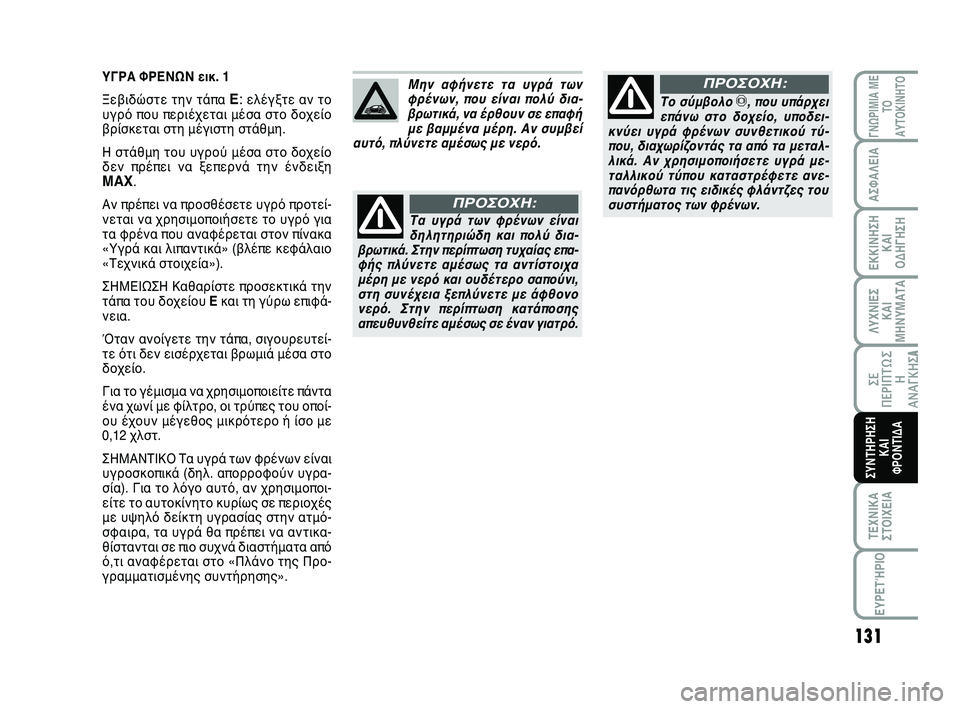 Abarth 500 2012 ΒΙΒΛΙΟ ΧΡΗΣΗΣ ΚΑΙ ΣΥΝΤΗΡΗΣΗΣ (in Greek) 131
ΛΥΧΝΙΕΣ
ΚΑΙ
ΜΗΝΥΜΑΤΑ
ΓΝΩΡΙΜΙΑ ΜΕ
ΤΟ
ΑΥΤΟΚΙΝΗΤΟ
ΑΣΦΑΛΕΙΑ
ΕΚΚΙΝΗΣΗ
ΚΑΙ
ΟΔΗΓΗΣΗ
ΣΕ
ΠΕΡΙΠΤΩ Σ
Η
ΑΝΑΓΚΗΣA
ΤΕΧΝΙ Abarth 500 2012 ΒΙΒΛΙΟ ΧΡΗΣΗΣ ΚΑΙ ΣΥΝΤΗΡΗΣΗΣ (in Greek) 131
ΛΥΧΝΙΕΣ
ΚΑΙ
ΜΗΝΥΜΑΤΑ
ΓΝΩΡΙΜΙΑ ΜΕ
ΤΟ
ΑΥΤΟΚΙΝΗΤΟ
ΑΣΦΑΛΕΙΑ
ΕΚΚΙΝΗΣΗ
ΚΑΙ
ΟΔΗΓΗΣΗ
ΣΕ
ΠΕΡΙΠΤΩ Σ
Η
ΑΝΑΓΚΗΣA
ΤΕΧΝΙ