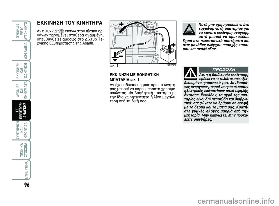 Abarth 500 2012 ΒΙΒΛΙΟ ΧΡΗΣΗΣ ΚΑΙ ΣΥΝΤΗΡΗΣΗΣ (in Greek) 96
ΛΥΧΝΙΕΣ
ΚΑΙ
ΜΗΝΥΜΑΤΑ
CΓΝΩΡΙΜΙΑ
ΜΕ ΤΟ
ΑΥΤΟΚΙΝΗΤΟ
ΑΣΦΑΛΕΙΑ
ΕΚΚΙΝΗΣΗ
ΚΑΙ
ΟΔΗΓΗΣΗ
ΣΥΝΤΗΡΗΣΗ
ΚΑΙ
ΦΡΟΝΤΙΔΑ
ΤΕΧΝΙ Abarth 500 2012 ΒΙΒΛΙΟ ΧΡΗΣΗΣ ΚΑΙ ΣΥΝΤΗΡΗΣΗΣ (in Greek) 96
ΛΥΧΝΙΕΣ
ΚΑΙ
ΜΗΝΥΜΑΤΑ
CΓΝΩΡΙΜΙΑ
ΜΕ ΤΟ
ΑΥΤΟΚΙΝΗΤΟ
ΑΣΦΑΛΕΙΑ
ΕΚΚΙΝΗΣΗ
ΚΑΙ
ΟΔΗΓΗΣΗ
ΣΥΝΤΗΡΗΣΗ
ΚΑΙ
ΦΡΟΝΤΙΔΑ
ΤΕΧΝΙ