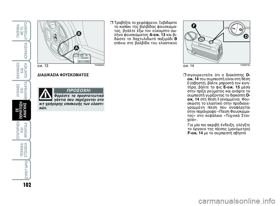 Abarth 500 2014  ΒΙΒΛΙΟ ΧΡΗΣΗΣ ΚΑΙ ΣΥΝΤΗΡΗΣΗΣ (in Greek) 102
ΛΥΧΝΙΕΣ
ΚΑΙ
ΜΗΝΥΜΑΤΑ
ΓΝΩΡΙΜΙΑ 
ΜΕ ΤΟ
ΑΥΤΟΚΙΝΗΤΟ
ΑΣΦΑΛΕΙΑ
ΕΚΚΙΝΗΣΗ
ΚΑΙ
ΟΔΗΓΗΣΗ
ΣΥΝΤΗΡΗΣΗ
ΚΑΙ
ΦΡΟΝΤΙΔΑ
ΤΕΧΝ