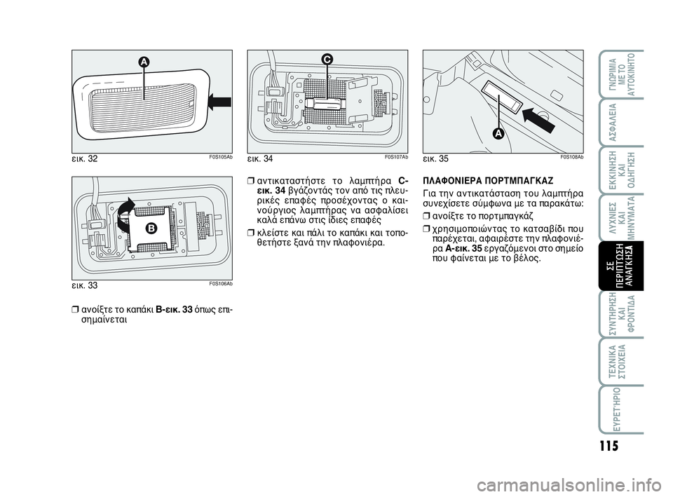 Abarth 500 2014  ΒΙΒΛΙΟ ΧΡΗΣΗΣ ΚΑΙ ΣΥΝΤΗΡΗΣΗΣ (in Greek) 115
ΛΥΧΝΙΕΣ
ΚΑΙ
ΜΗΝΥΜΑΤΑ
ΓΝΩΡΙΜΙΑ 
ΜΕ ΤΟ
ΑΥΤΟΚΙΝΗΤΟ
ΑΣΦΑΛΕΙΑ
ΕΚΚΙΝΗΣΗ
ΚΑΙ
ΟΔΗΓΗΣΗ
ΣΥΝΤΗΡΗΣΗ
ΚΑΙ
ΦΡΟΝΤΙΔΑ
ΤΕΧΝ