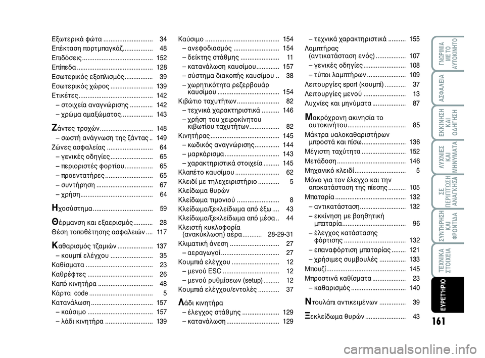 Abarth 500 2014  ΒΙΒΛΙΟ ΧΡΗΣΗΣ ΚΑΙ ΣΥΝΤΗΡΗΣΗΣ (in Greek) 161
ΛΥΧΝΙΕΣ
ΚΑΙ
ΜΗΝΥΜΑΤΑ
ΓΝΩΡΙΜΙΑ 
ΜΕ ΤΟ
ΑΥΤΟΚΙΝΗΤΟ
ΑΣΦΑΛΕΙΑ
ΕΚΚΙΝΗΣΗ
ΚΑΙ
ΟΔΗΓΗΣΗ
ΣΕ
ΠΕΡΙΠΤΩΣΗ
ΑΝΑΓΚΗΣA
ΣΥΝΤΗΡ