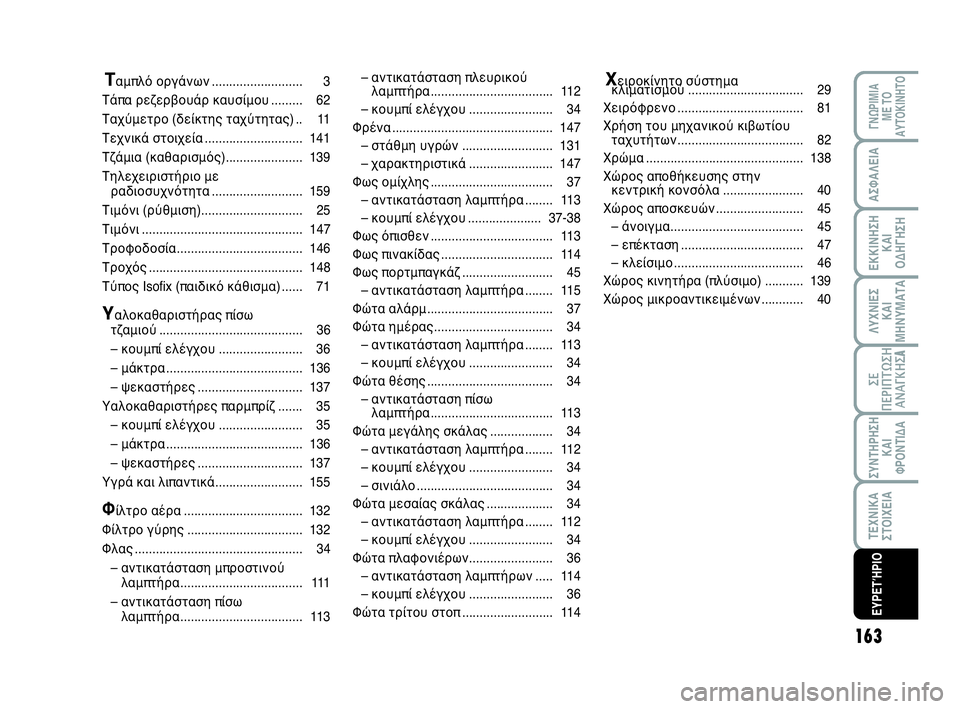 Abarth 500 2013  ΒΙΒΛΙΟ ΧΡΗΣΗΣ ΚΑΙ ΣΥΝΤΗΡΗΣΗΣ (in Greek) 163
ΛΥΧΝΙΕΣ
ΚΑΙ
ΜΗΝΥΜΑΤΑ
ΓΝΩΡΙΜΙΑ 
ΜΕ ΤΟ
ΑΥΤΟΚΙΝΗΤΟ
ΑΣΦΑΛΕΙΑ
ΕΚΚΙΝΗΣΗ
ΚΑΙ
ΟΔΗΓΗΣΗ
ΣΕ
ΠΕΡΙΠΤΩΣΗ
ΑΝΑΓΚΗΣA
ΣΥΝΤΗΡ