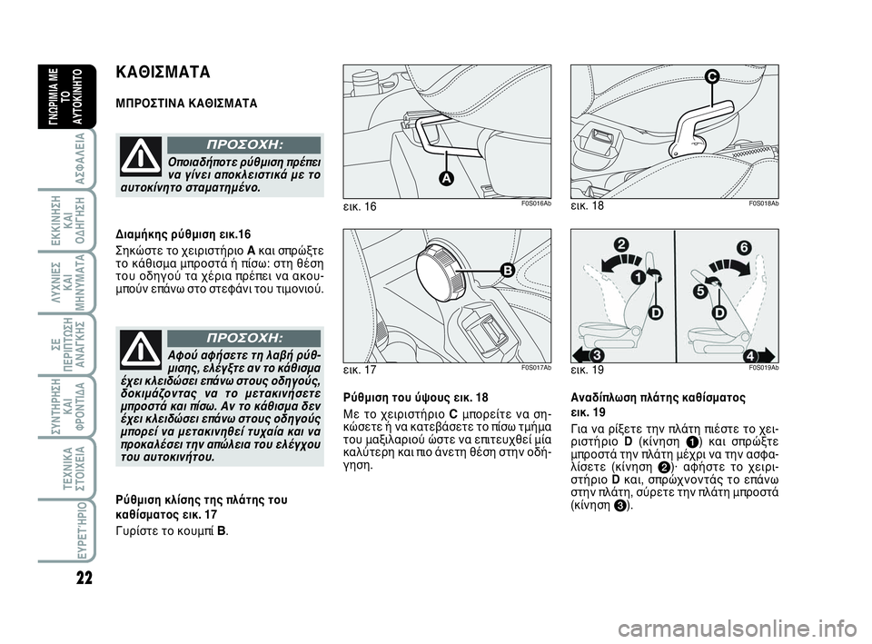 Abarth 500 2013  ΒΙΒΛΙΟ ΧΡΗΣΗΣ ΚΑΙ ΣΥΝΤΗΡΗΣΗΣ (in Greek) 22
ΛΥΧΝΙΕΣ
ΚΑΙ
ΜΗΝΥΜΑΤΑ
ΣΥΝΤΗΡΗΣΗ
ΚΑΙ
ΦΡΟΝΤΙΔΑ
ΤΕΧΝΙΚΑ
ΣΤΟΙΧΕΙΑ
ΕΥΡΕΤΉΡΙΟ
ΣΕ
ΠΕΡΙΠΤΩΣΗ
ΑΝΑΓΚΗΣ
ΑΣΦΑΛΕΙΑ
ΕΚΚΙ