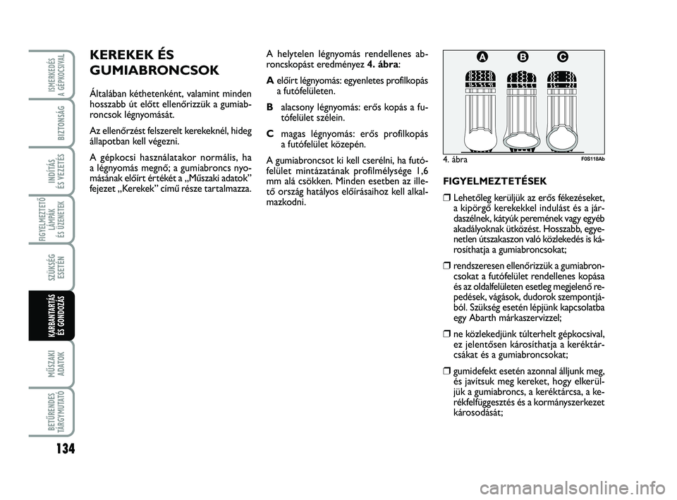 Abarth 500 2013 Kezelési és karbantartási útmutató (in Hungarian) 134
FIGYELMEZTETŐ
LÁMPÁK
ÉS ÜZENETEK
MŰSZAKI
ADATOK
BETŰRENDES
TÁRGYMUTATÓ
ISMERKEDÉS
A GÉPKOCSIVA
L
BIZTONSÁG
INDÍTÁS
ÉS VEZETÉS
SZÜKSÉG
ESETÉN
KARBANTARTÁS
ÉS GONDOZÁS
KEREKE Abarth 500 2013 Kezelési és karbantartási útmutató (in Hungarian) 134
FIGYELMEZTETŐ
LÁMPÁK
ÉS ÜZENETEK
MŰSZAKI
ADATOK
BETŰRENDES
TÁRGYMUTATÓ
ISMERKEDÉS
A GÉPKOCSIVA
L
BIZTONSÁG
INDÍTÁS
ÉS VEZETÉS
SZÜKSÉG
ESETÉN
KARBANTARTÁS
ÉS GONDOZÁS
KEREKE