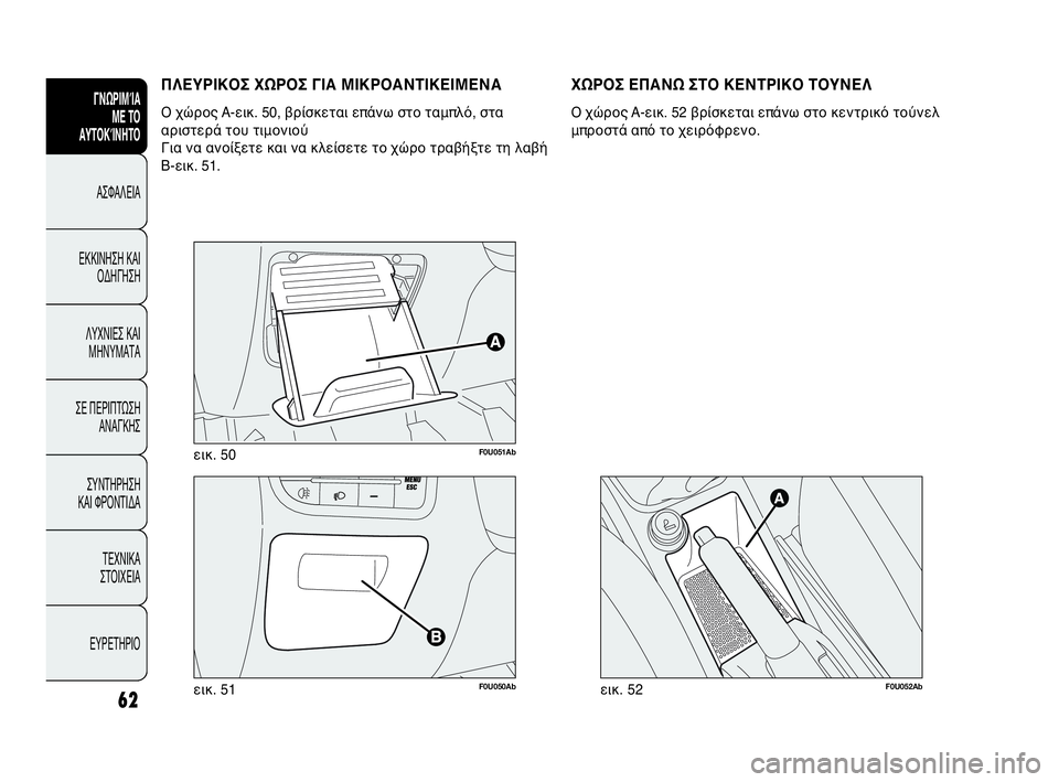 Abarth Punto Evo 2010 ΒΙΒΛΙΟ ΧΡΗΣΗΣ ΚΑΙ ΣΥΝΤΗΡΗΣΗΣ (in Greek) 62
ΓΝΩΡΙΜΊΑ
ΜΕ ΤΟ
ΑΥΤΟΚΊΝΗΤΟ
ΑΣΦΑΛΕΙΑ
ΕΚΚΙΝΗΣΗ ΚΑΙ
ΟΔΗΓΗΣΗ
ΛΥΧΝΙΕΣ ΚΑΙ
ΜΗΝΥΜΑΤΑ
ΣΕ ΠΕΡΙΠΤΩΣΗ
ΑΝΑΓΚΗΣ
ΣΥΝΤΗΡΗ Abarth Punto Evo 2010 ΒΙΒΛΙΟ ΧΡΗΣΗΣ ΚΑΙ ΣΥΝΤΗΡΗΣΗΣ (in Greek) 62
ΓΝΩΡΙΜΊΑ
ΜΕ ΤΟ
ΑΥΤΟΚΊΝΗΤΟ
ΑΣΦΑΛΕΙΑ
ΕΚΚΙΝΗΣΗ ΚΑΙ
ΟΔΗΓΗΣΗ
ΛΥΧΝΙΕΣ ΚΑΙ
ΜΗΝΥΜΑΤΑ
ΣΕ ΠΕΡΙΠΤΩΣΗ
ΑΝΑΓΚΗΣ
ΣΥΝΤΗΡΗ