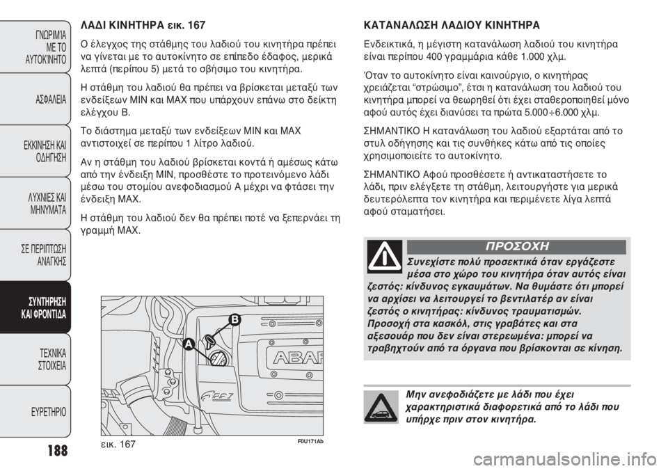 Abarth Punto Evo 2012 ΒΙΒΛΙΟ ΧΡΗΣΗΣ ΚΑΙ ΣΥΝΤΗΡΗΣΗΣ (in Greek) 188
ΓΝΩΡΙΜΊΑ
ΜΕ ΤΟ
ΑΥΤΟΚΊΝΗΤΟ
ΑΣΦΑΛΕΙΑ
ΕΚΚΙΝΗΣΗ ΚΑΙ
ΟΔΗΓΗΣΗ
ΛΥΧΝΙΕΣ ΚΑΙ
ΜΗΝΥΜΑΤΑ
ΣΕ ΠΕΡΙΠΤΩΣΗ
ΑΝΑΓΚΗΣ
ΣΥΝΤΗΡ Abarth Punto Evo 2012 ΒΙΒΛΙΟ ΧΡΗΣΗΣ ΚΑΙ ΣΥΝΤΗΡΗΣΗΣ (in Greek) 188
ΓΝΩΡΙΜΊΑ
ΜΕ ΤΟ
ΑΥΤΟΚΊΝΗΤΟ
ΑΣΦΑΛΕΙΑ
ΕΚΚΙΝΗΣΗ ΚΑΙ
ΟΔΗΓΗΣΗ
ΛΥΧΝΙΕΣ ΚΑΙ
ΜΗΝΥΜΑΤΑ
ΣΕ ΠΕΡΙΠΤΩΣΗ
ΑΝΑΓΚΗΣ
ΣΥΝΤΗΡ