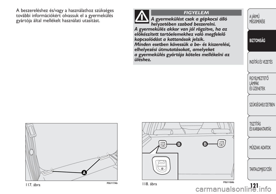 Abarth Punto Evo 2012 Kezelési és karbantartási útmutató (in Hungarian) 121
A JÁRMŰ
MEGISMERÉSE
BIZTONSÁG
INDÍTÁS ÉS VEZETÉS
FIGYELMEZTETŐ
LÁMPÁK
ÉS ÜZENETEK
SZÜKSÉGHELYZETBEN
TISZTÍTÁS
ÉS KARBANTARTÁS
MŰSZAKI ADATOK
TARTALOMJEGYZÉK
A beszerelésh Abarth Punto Evo 2012 Kezelési és karbantartási útmutató (in Hungarian) 121
A JÁRMŰ
MEGISMERÉSE
BIZTONSÁG
INDÍTÁS ÉS VEZETÉS
FIGYELMEZTETŐ
LÁMPÁK
ÉS ÜZENETEK
SZÜKSÉGHELYZETBEN
TISZTÍTÁS
ÉS KARBANTARTÁS
MŰSZAKI ADATOK
TARTALOMJEGYZÉK
A beszerelésh