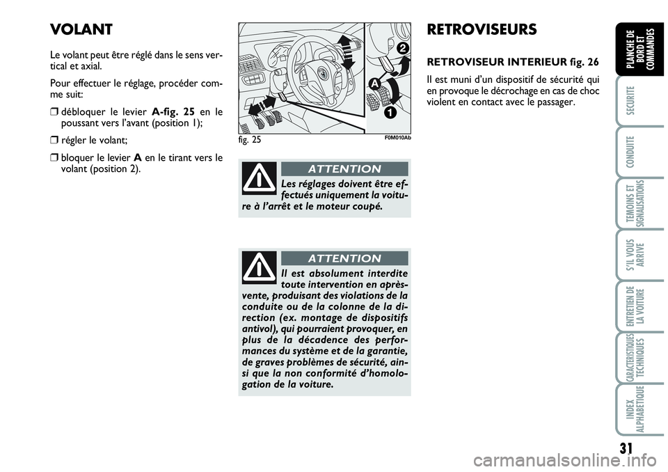 Abarth Grande Punto 2008 Notice dentretien (in French) 31
SECURITE
CONDUITE
TEMOINS ET SIGNALISATIONS
S’IL VOUS
ARRIVE
ENTRETIEN DE
LA VOITURE
CARACTERISTIQUESTECHNIQUES
INDEX
ALPHABETIQUE
PLANCHE DE
BORD ET
COMMANDES
RETROVISEURS
RETROVISEUR INTERI Abarth Grande Punto 2008 Notice dentretien (in French) 31
SECURITE
CONDUITE
TEMOINS ET SIGNALISATIONS
S’IL VOUS
ARRIVE
ENTRETIEN DE
LA VOITURE
CARACTERISTIQUESTECHNIQUES
INDEX
ALPHABETIQUE
PLANCHE DE
BORD ET
COMMANDES
RETROVISEURS
RETROVISEUR INTERI