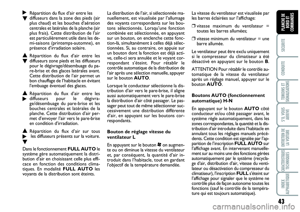 Abarth Grande Punto 2008 Notice dentretien (in French) 43
SECURITE
CONDUITE
TEMOINS ET SIGNALISATIONS
S’IL VOUS
ARRIVE
ENTRETIEN DE
LA VOITURE
CARACTERISTIQUESTECHNIQUES
INDEX
ALPHABETIQUE
PLANCHE DE
BORD ET
COMMANDES
˙Répartition du flux d’air Abarth Grande Punto 2008 Notice dentretien (in French) 43
SECURITE
CONDUITE
TEMOINS ET SIGNALISATIONS
S’IL VOUS
ARRIVE
ENTRETIEN DE
LA VOITURE
CARACTERISTIQUESTECHNIQUES
INDEX
ALPHABETIQUE
PLANCHE DE
BORD ET
COMMANDES
˙Répartition du flux d’air