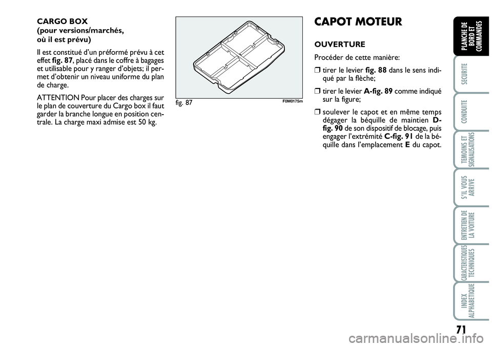 Abarth Grande Punto 2008 Notice dentretien (in French) 71
SECURITE
CONDUITE
TEMOINS ET SIGNALISATIONS
S’IL VOUS
ARRIVE
ENTRETIEN DE
LA VOITURE
CARACTERISTIQUESTECHNIQUES
INDEX
ALPHABETIQUE
PLANCHE DE
BORD ET
COMMANDES
CARGO BOX
(pour versions/march Abarth Grande Punto 2008 Notice dentretien (in French) 71
SECURITE
CONDUITE
TEMOINS ET SIGNALISATIONS
S’IL VOUS
ARRIVE
ENTRETIEN DE
LA VOITURE
CARACTERISTIQUESTECHNIQUES
INDEX
ALPHABETIQUE
PLANCHE DE
BORD ET
COMMANDES
CARGO BOX
(pour versions/march