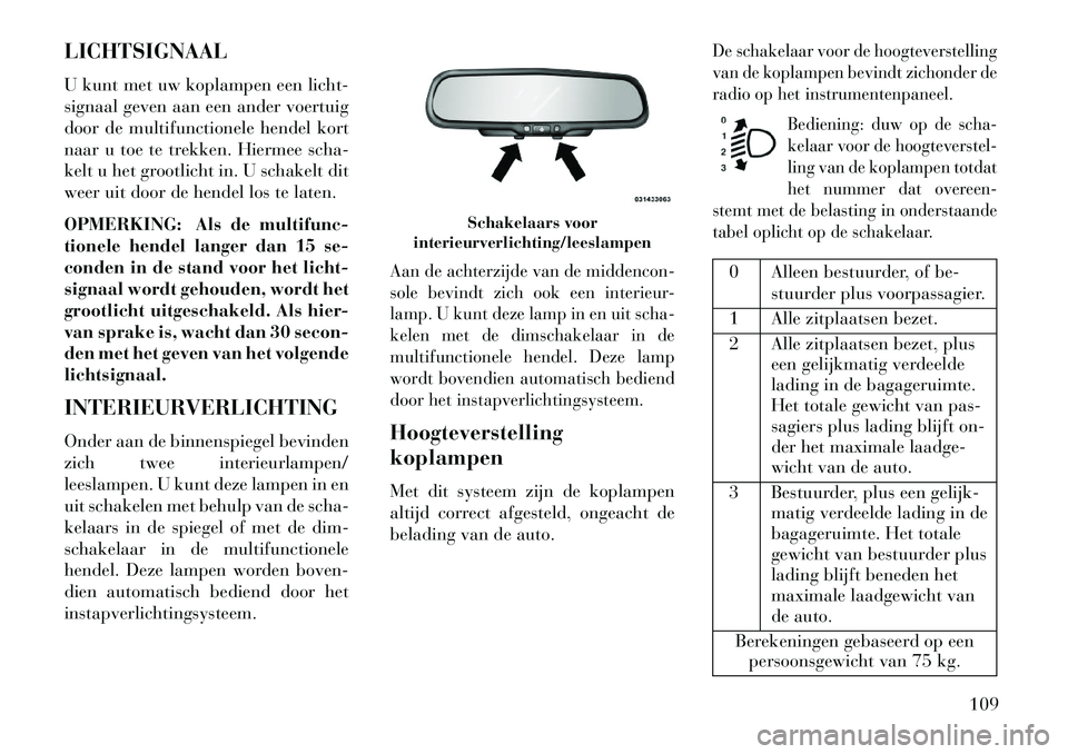 Lancia Flavia 2013 Instructieboek (in Dutch) LICHTSIGNAAL
U kunt met uw koplampen een licht-
signaal geven aan een ander voertuig
door de multifunctionele hendel kort
naar u toe te trekken. Hiermee scha-
kelt u het grootlicht in. U schakelt dit
Lancia Flavia 2013 Instructieboek (in Dutch) LICHTSIGNAAL
U kunt met uw koplampen een licht-
signaal geven aan een ander voertuig
door de multifunctionele hendel kort
naar u toe te trekken. Hiermee scha-
kelt u het grootlicht in. U schakelt dit