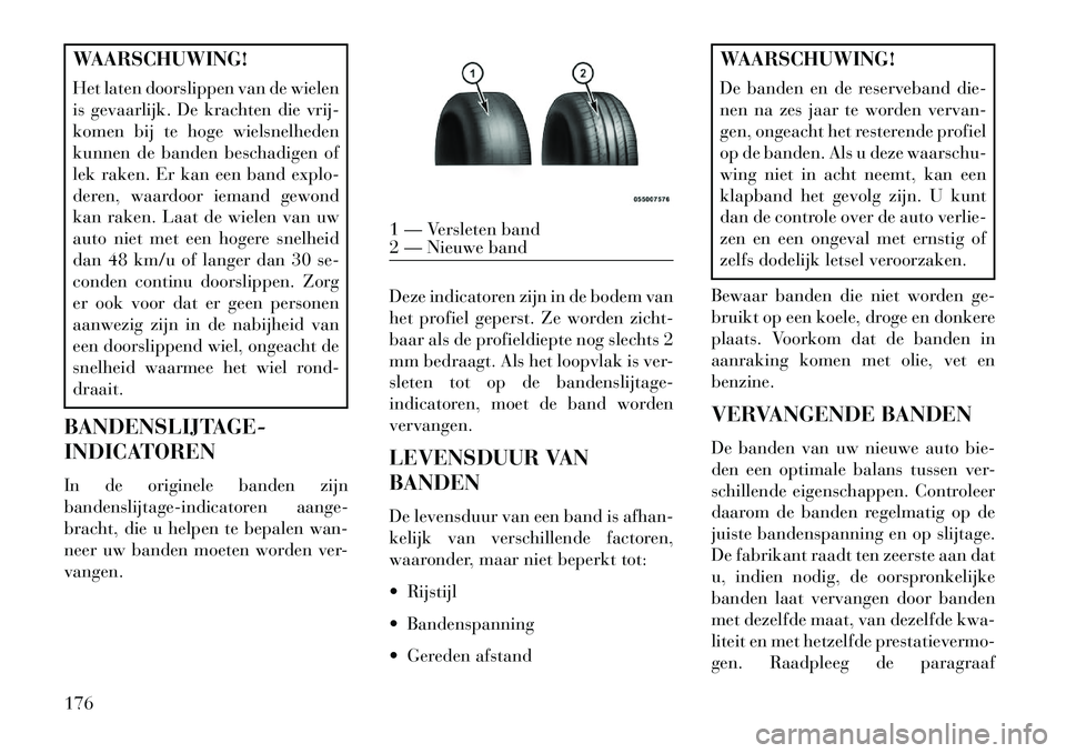 Lancia Flavia 2013 Instructieboek (in Dutch) WAARSCHUWING!
Het laten doorslippen van de wielen
is gevaarlijk. De krachten die vrij-
komen bij te hoge wielsnelheden
kunnen de banden beschadigen of
lek raken. Er kan een band explo-
deren, waardoor Lancia Flavia 2013 Instructieboek (in Dutch) WAARSCHUWING!
Het laten doorslippen van de wielen
is gevaarlijk. De krachten die vrij-
komen bij te hoge wielsnelheden
kunnen de banden beschadigen of
lek raken. Er kan een band explo-
deren, waardoor