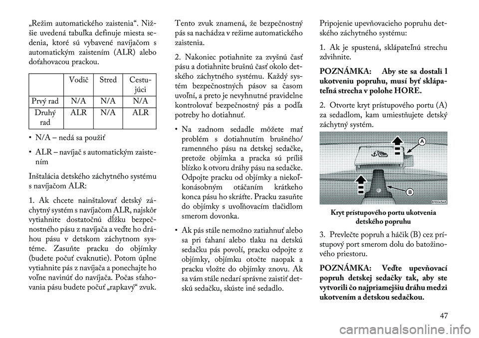 Lancia Flavia 2013  Návod na použitie a údržbu (in Slovak) „Režim automatického zaistenia“. Niž