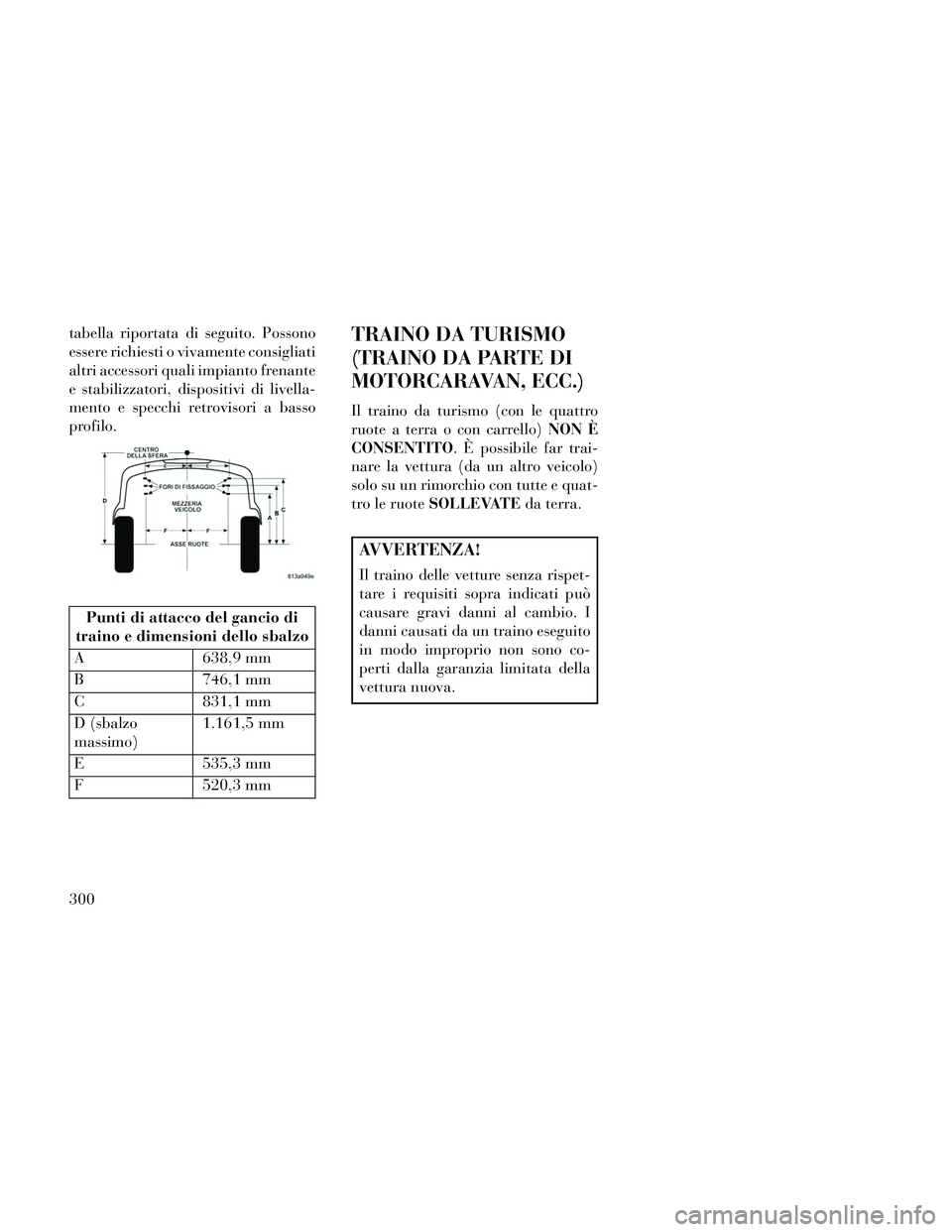 Lancia Thema 2014  Libretto Uso Manutenzione (in Italian) tabella riportata di seguito. Possono
essere richiesti o vivamente consigliati
altri accessori quali impianto frenante
e stabilizzatori, dispositivi di livella-
mento e specchi retrovisori a basso
pro