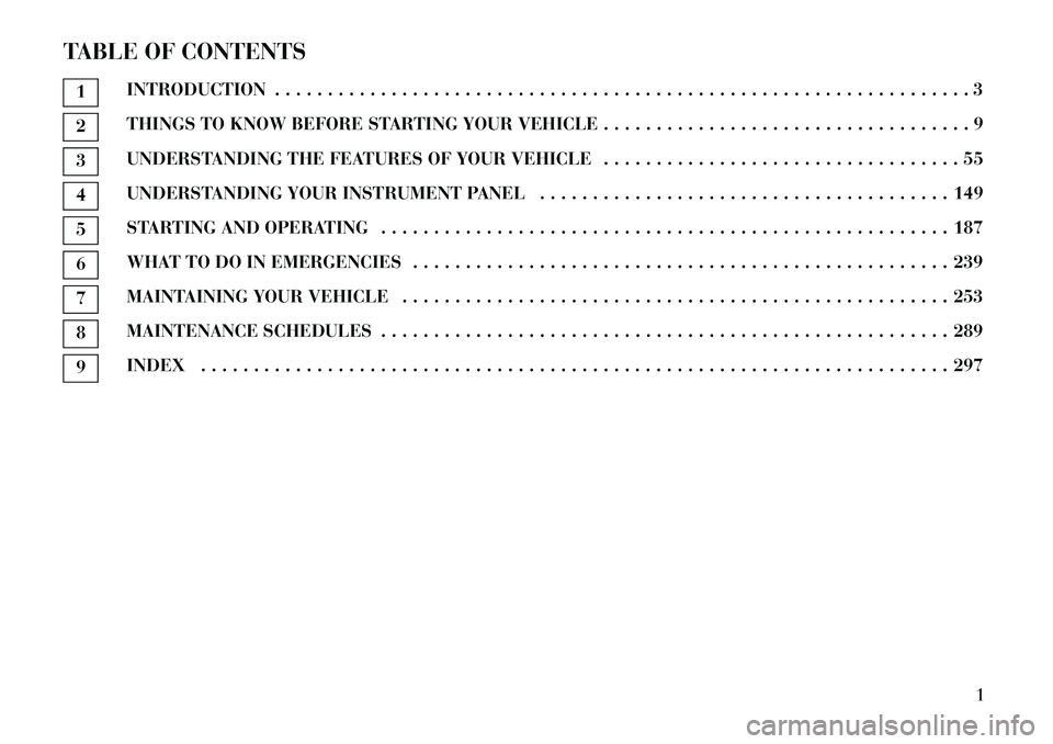 Lancia Thema 2012  Owner handbook (in English) TABLE OF CONTENTS1INTRODUCTION . . . . . . . . . . . . . . . . . . . . . . . . . . . . . . . . . . . . . . . . . . . . . . . . . . . . . . . . . . . . . . . . . . 32THINGS TO KNOW BEFORE STARTING YOUR