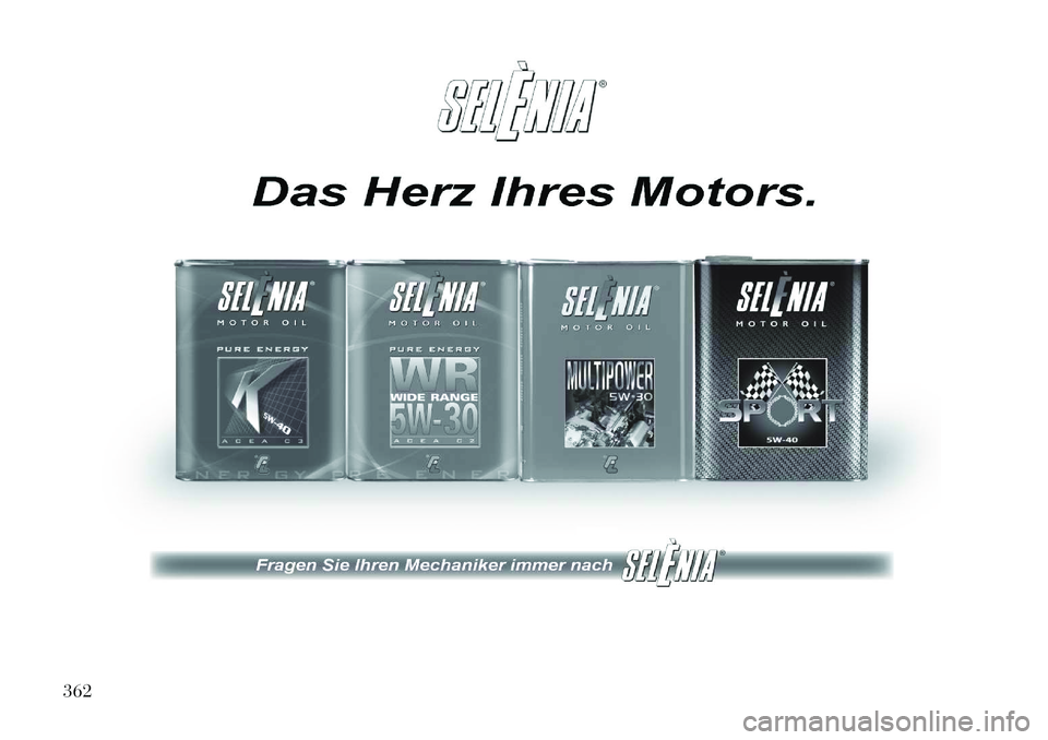 Lancia Thema 2013  Betriebsanleitung (in German) 362  