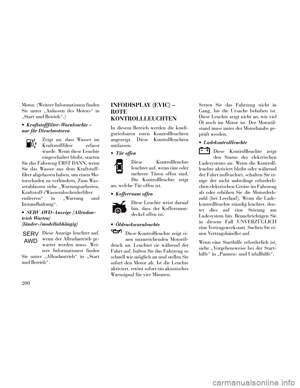 Lancia Thema 2014 Betriebsanleitung (in German) Motor. (Weitere Informationen finden
Sie unter „Anlassen des Motors“ in
„Start und Betrieb“.)
Kraftstofffilter-Warnleuchte –
nur für DieselmotorenZeigt an, dass Wasser im
Kraftstofffilter Lancia Thema 2014 Betriebsanleitung (in German) Motor. (Weitere Informationen finden
Sie unter „Anlassen des Motors“ in
„Start und Betrieb“.)
Kraftstofffilter-Warnleuchte –
nur für DieselmotorenZeigt an, dass Wasser im
Kraftstofffilter