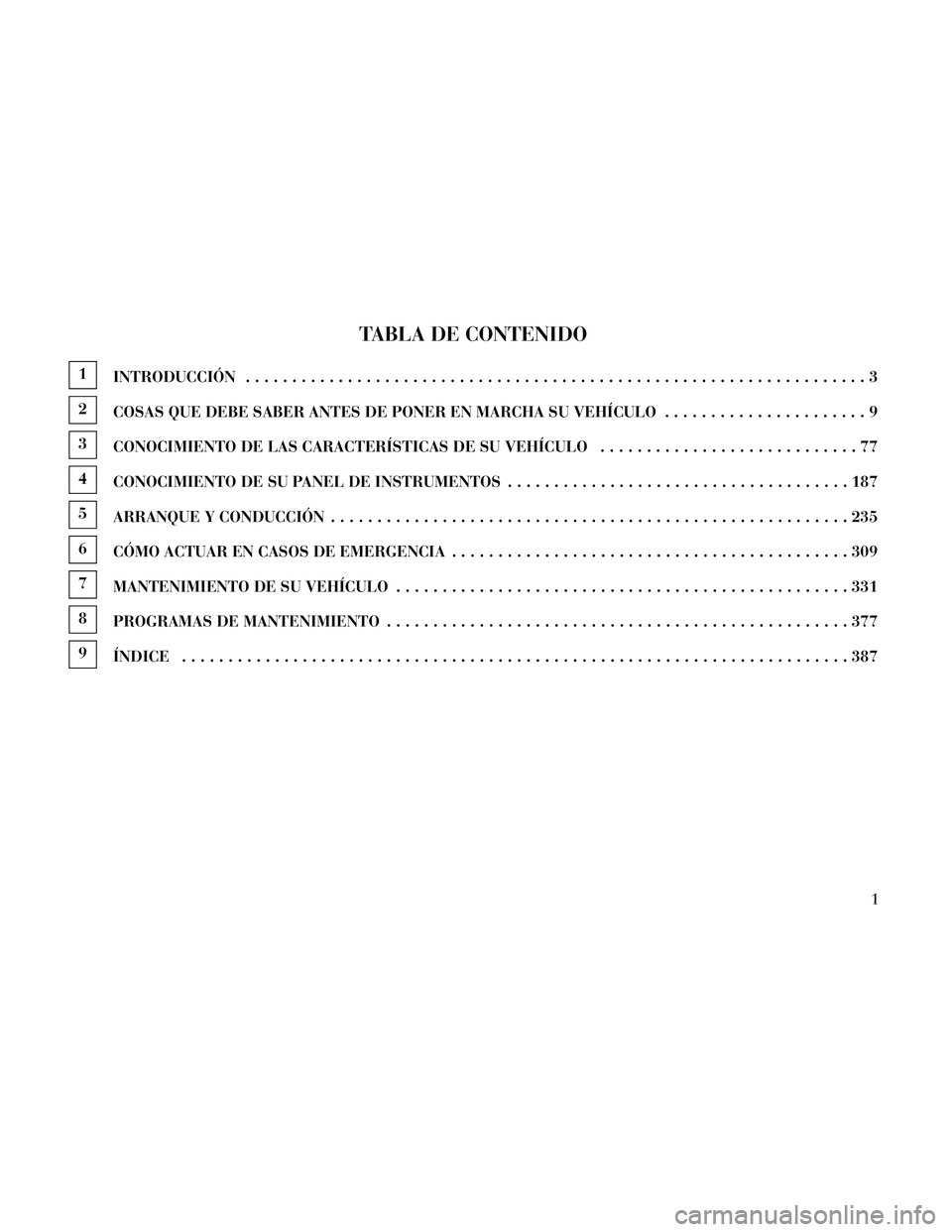 Lancia Thema 2014 Manual de Empleo y Cuidado (in Spanish) TABLA DE CONTENIDO
1INTRODUCCIÓN ...................................................................3
2
COSAS QUE DEBE SABER ANTES DE PONER EN MARCHA SU VEHÍCULO ......................9
3
CONOCIMIEN Lancia Thema 2014 Manual de Empleo y Cuidado (in Spanish) TABLA DE CONTENIDO
1INTRODUCCIÓN ...................................................................3
2
COSAS QUE DEBE SABER ANTES DE PONER EN MARCHA SU VEHÍCULO ......................9
3
CONOCIMIEN