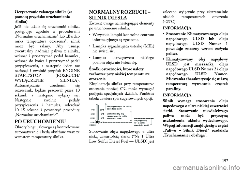 Lancia Thema 2012 Instrukcja obsługi (in Polish) Oczyszczanie zalanego silnika (za
pomocą przycisku uruchamiania
silnika)
Jeśli nie udało się uruchomić silnika,
postępując zgodnie z procedurami
„Normalne uruchamianie” lub „Bardzo
niska Lancia Thema 2012 Instrukcja obsługi (in Polish) Oczyszczanie zalanego silnika (za
pomocą przycisku uruchamiania
silnika)
Jeśli nie udało się uruchomić silnika,
postępując zgodnie z procedurami
„Normalne uruchamianie” lub „Bardzo
niska